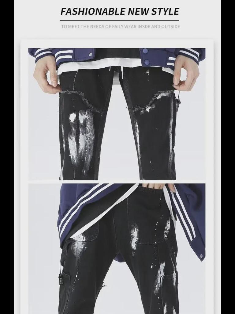 Мужские модные европейские и американские джинсы-клеш с выцветшими чернильными пятнами