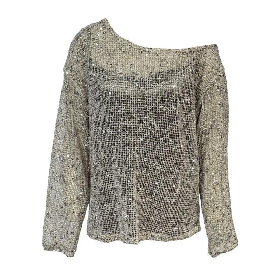 Женские топы с блестящими пайетками, круглым вырезом, длинными рукавами, свободного кроя, пуловеры для офиса, отпуска, вечеринки