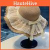 Straw Summer Woven Hat With Wide Brim And Lace Bow Decoration For Daily Wear