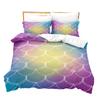 Laser Gradual Change Fish Scale 3D Digital Printing Three-Piece Set, Quilt Cover Pillowcase