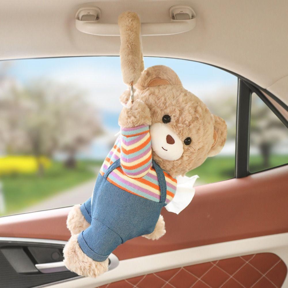 Cartoon Plush Bear Vehicle Tissue Bag Soft Plush Tissue Box Dispenser Towel Paper Holder  Kitchen