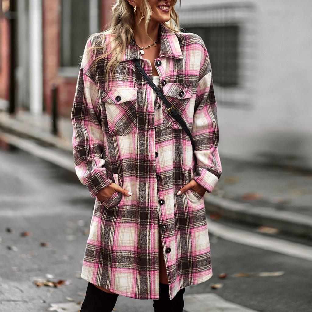 Женская модная клетчатая свободная повседневная осенняя и зимняя куртка с длинными рукавами