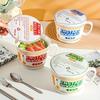 Большая миска для лапши быстрого приготовления с крышкой, красочная керамическая миска для рамена, хлопьев с ручкой, пригодная для микроволновой печи, идеально подходит для общежитий и домашнего использования