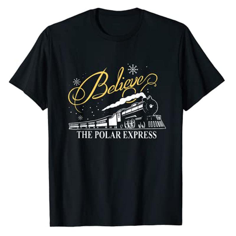 The Polar Express Believe Christmas Family Matching Pajamas TShirt Sayings Quote Graphic Tee Tops Xmas Party Holiday Clothes