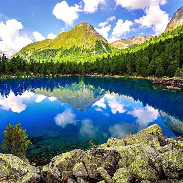 5D DIY Алмазная картина Полный круг Пейзаж Дерево Отражение Вышивка Картина Вышивка крестом