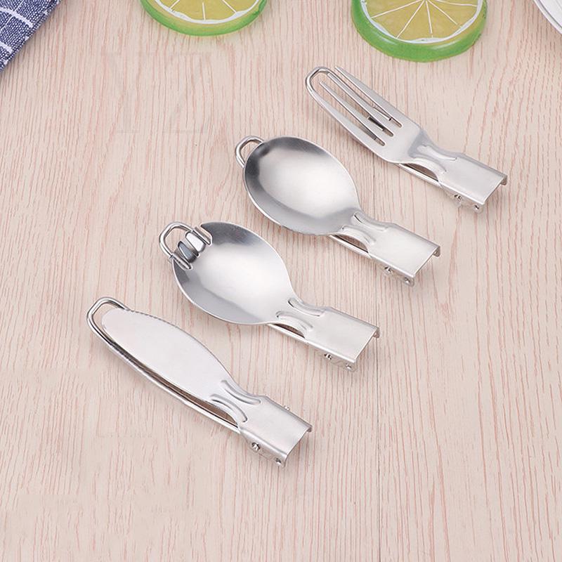 Outdoor Camping Portable Folding Knife Fork Spoon Cookware Stainless Steel Folding Cutlery
