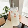 Стеклянная чашка Kawaii с цветком и крышкой, соломенная, милая оранжевая кофейная кружка, молочные напитки, корейская чашка для воды, сока, чая, посуда для напитков, подарок 600 мл