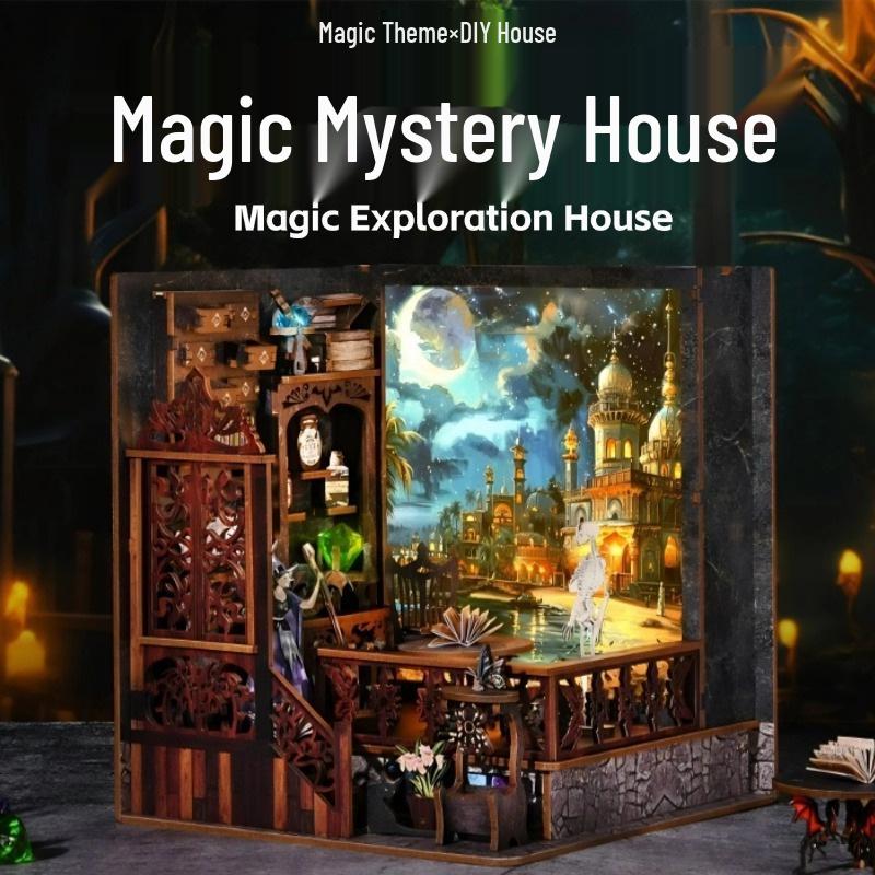 Twilight Cabin Bookends: DIY Wooden 3D Puzzle House Model, Handmade Building Blocks, Assembled Toy Gift.