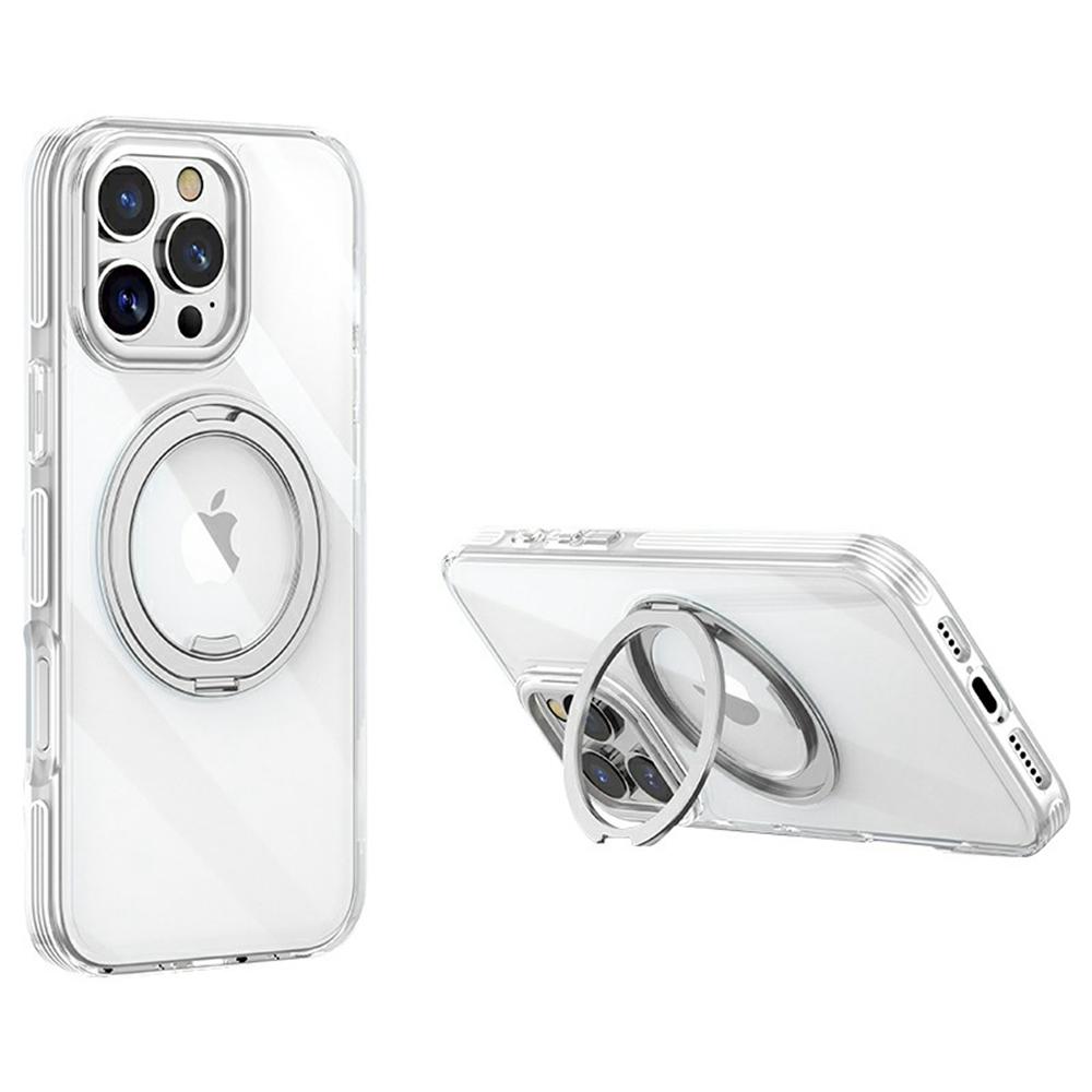 For iPhone 16 Pro Max Case Compatible with MagSafe Gear Fulcrum Kickstand Electroplating Lens Frame PC+TPU Phone Cover