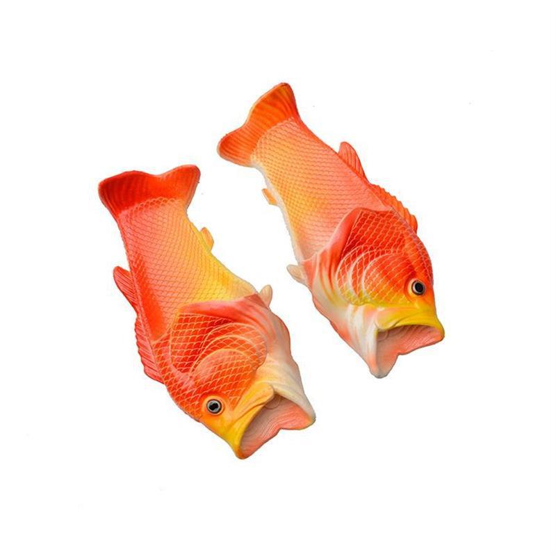 Забавная мужская обувь с открытым носком, женские шлепанцы-рыбки для улицы, парные, семейные, с мультяшными животными, шлепанцы больших размеров 46 47, мужская обувь