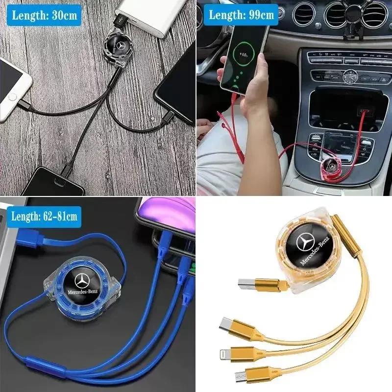 CRB1 Car 3 In 1 Fast Charging Cable Type C Micro USB Charger Wire For Mercedes Benz AMG GLC GLE GLB GLS W204 W205 W203 W211 W212 W213