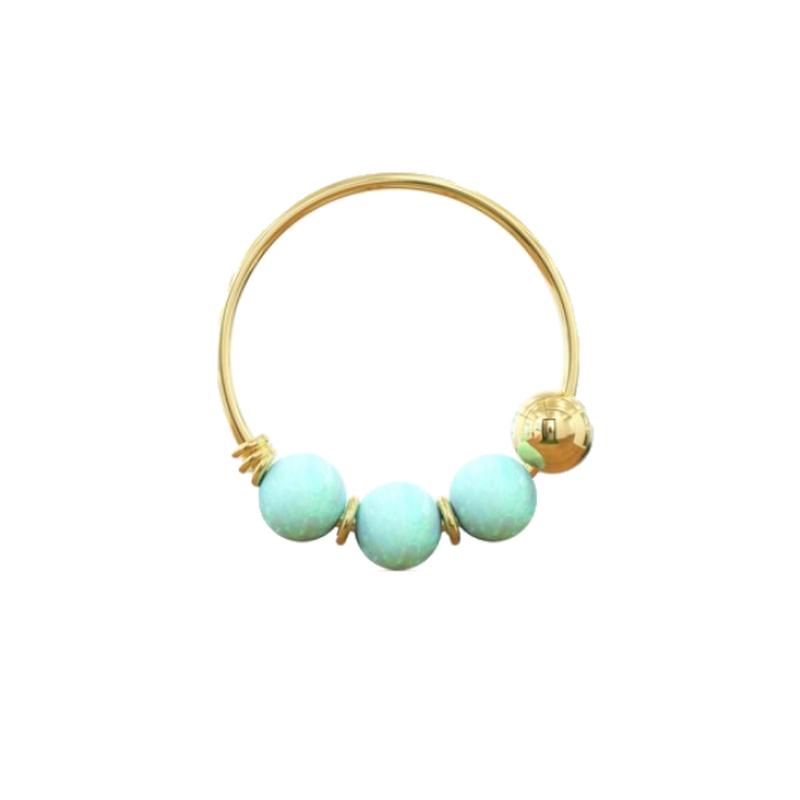 9K Yellow Gold 3 Pieces Opal Stones Hoop Nose Ring In Box - Quality Piercings