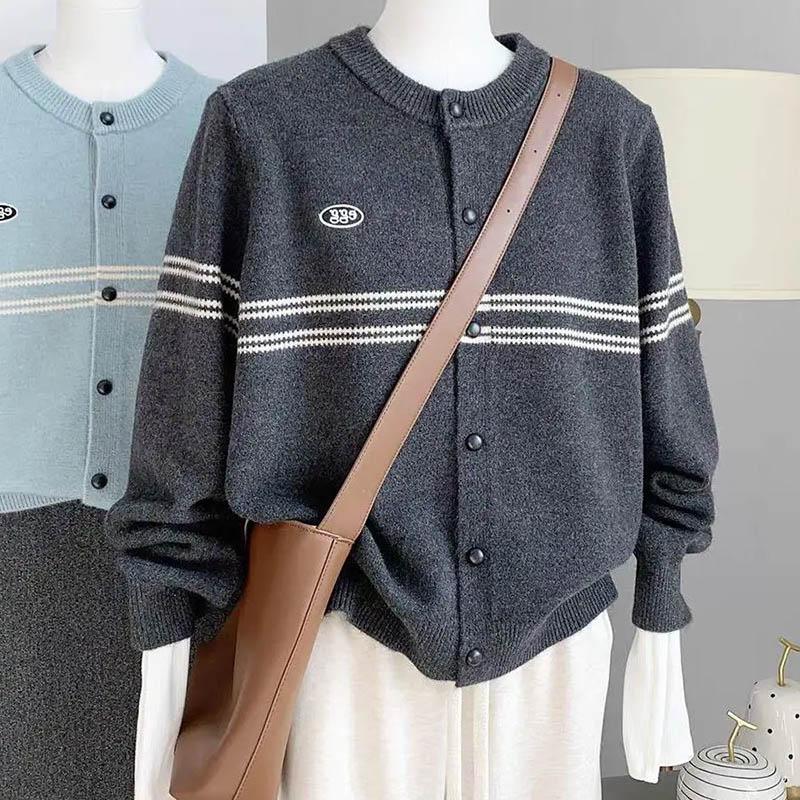 Свитера Пальто Кардиган для Женщин Осень Зима Большой Размер Винтажный Свободный Длинный Рукав Вязаный Кардиган Свитера Куртка