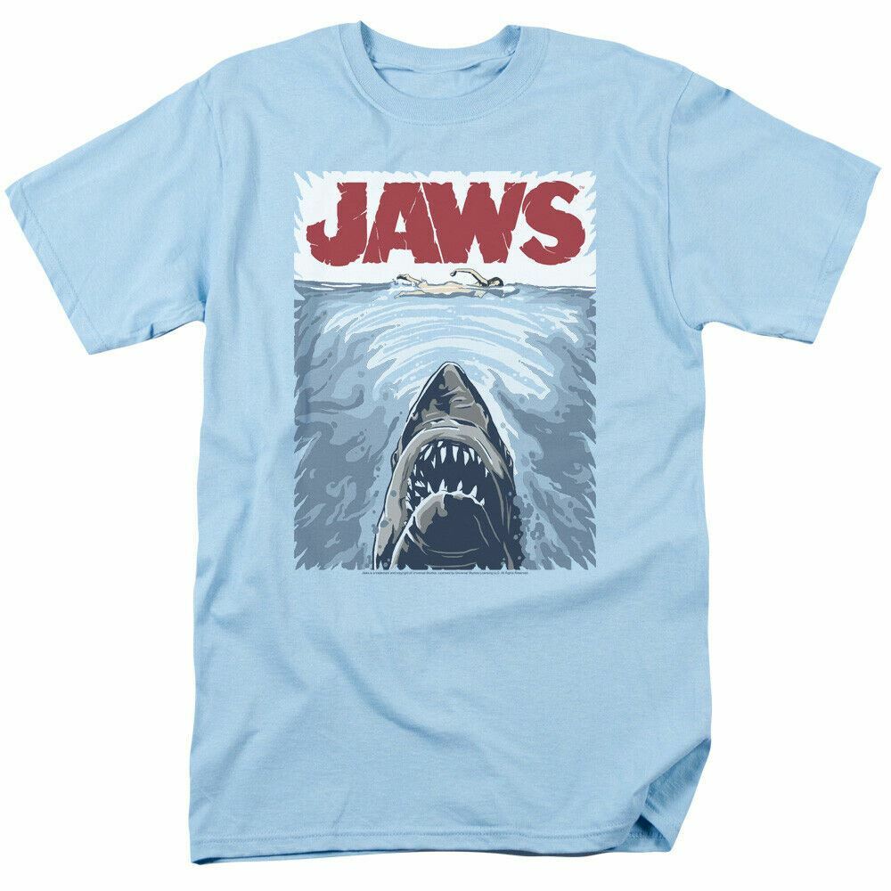26 Jaws Graphic Poster T Shirt Licensed Shark Movie Retro Tee Classic Light Blue Unisex T-Shirt