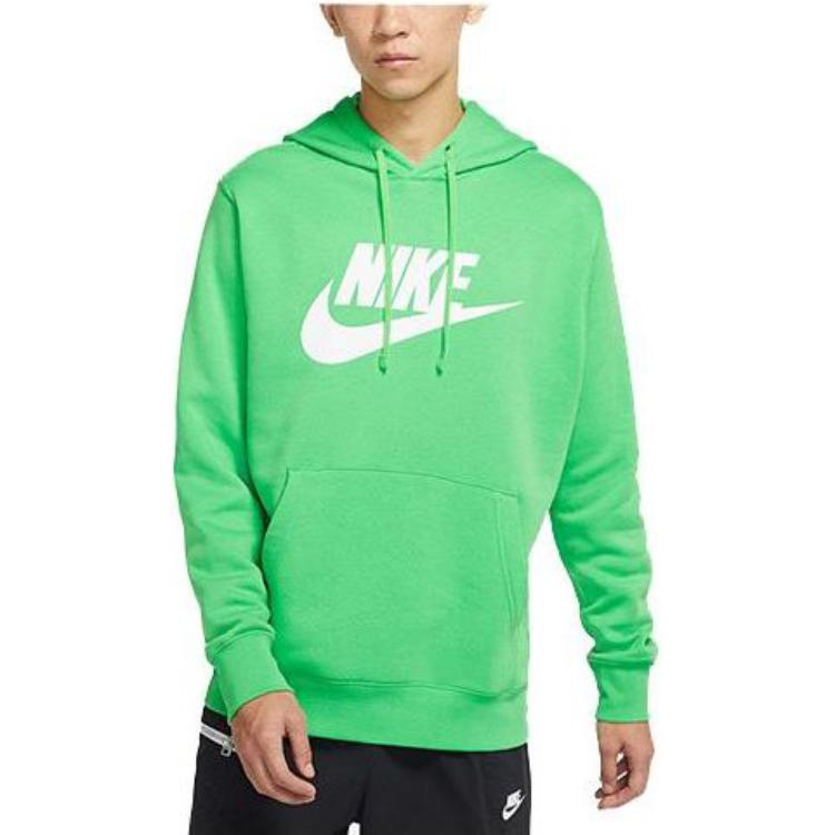 Nike Спортивная клубная флисовая толстовка с капюшоном с большим логотипом, мужские топы, травянисто-зеленый BV2974-362