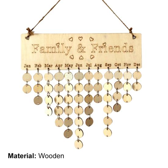 Family&Friends Hanging Calendar Wooden Board Birthday Reminder Plaque Home Decor