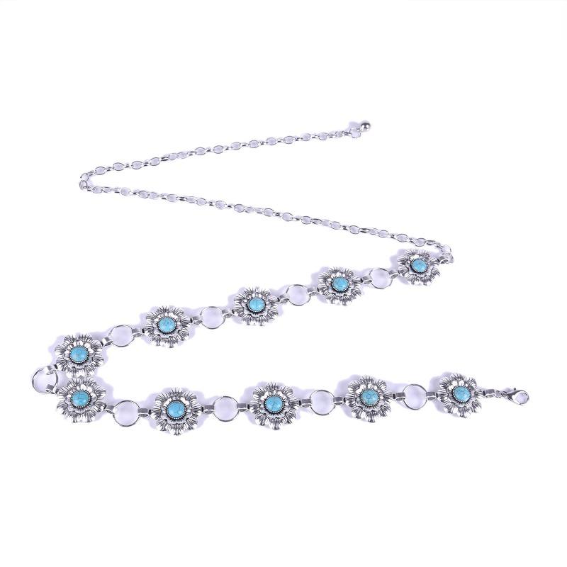 Mei Mary Turquoise waist chain - women's versatile alloy chain with floral gemstone accents