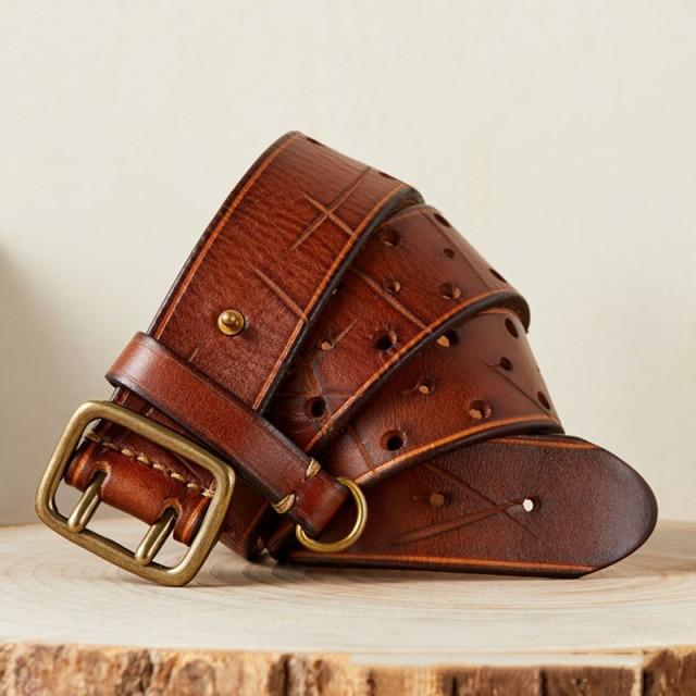 Мужской роскошный модный ремень с двойной булавкой из латуни, джинсы в стиле ретро, первый слой из натуральной яловой кожи, стильные мужские ремни из натуральной кожи