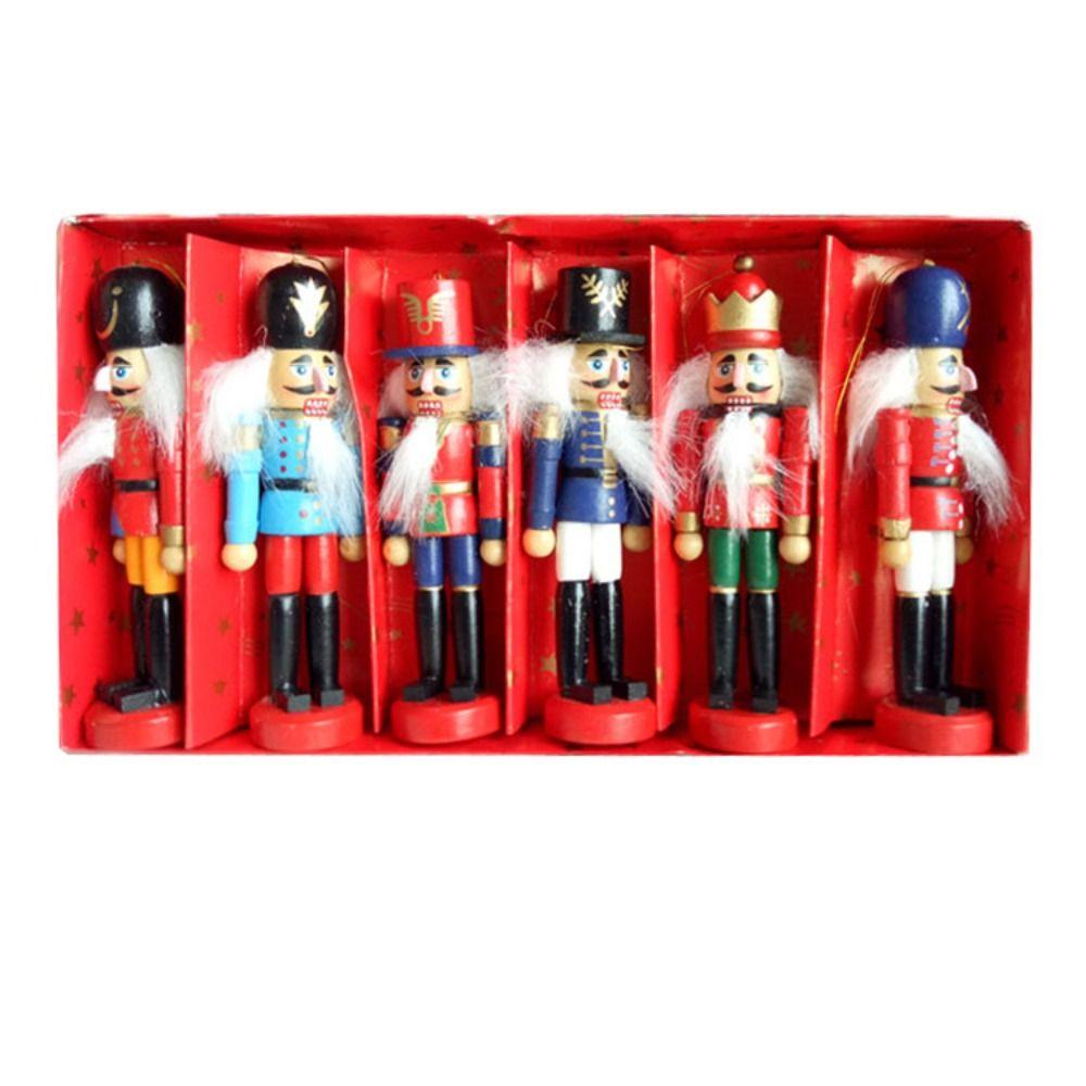 6pcs/set Colorful Soldier Puppet Pendant Figurines Nutcracker Doll Christmas Ornaments