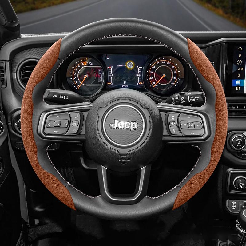 CQRHLD1 Suitable for Jeep Anti-Slip Buckle Segmented Suede Steering Wheel Cover Suitable for Compass Renegade Wrangler Jk Jl Grand