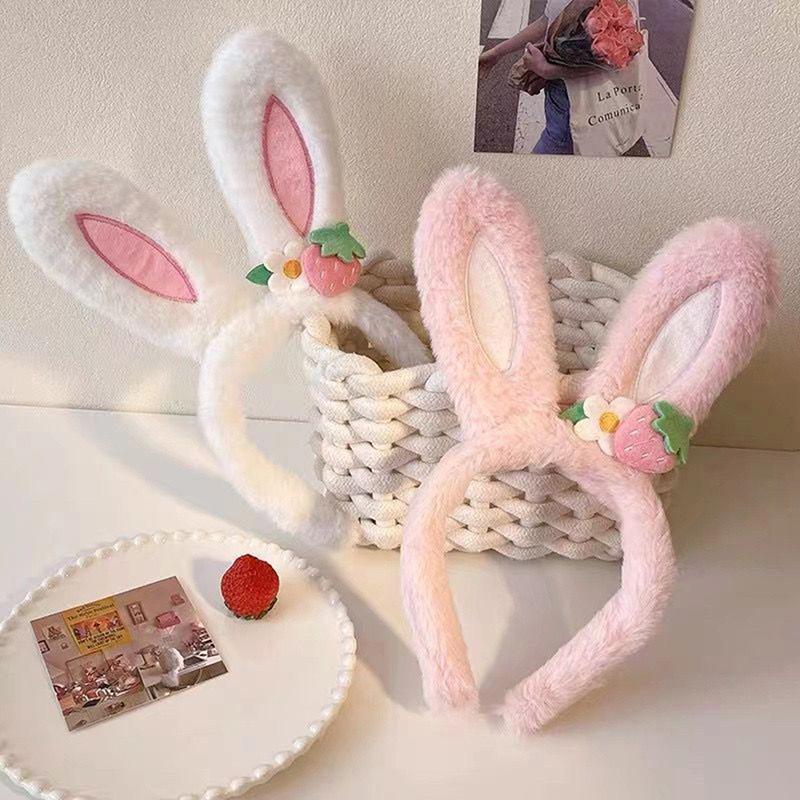 1Pc Rabbit Ear Headband Hat Strawberry Flower Bunny Ear Hair Band