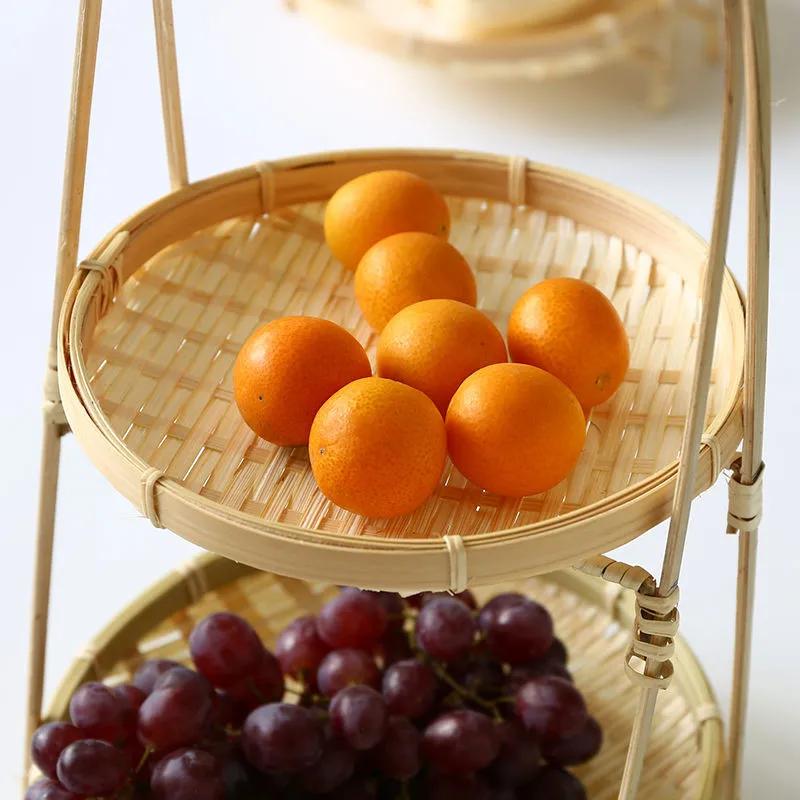 Бамбуковое плетение из соломы креативная стойка для фруктовых корзин плетеный хлеб хранение еды кухня декор поднос для тарелок контейнер из ивовых прутьев