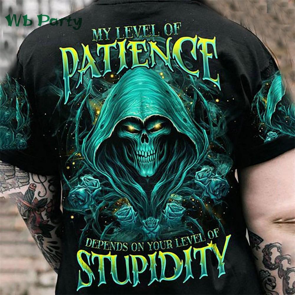 2025 New Men's Summer Gothic Letter and Skull Print Comfortable and Breathable Round Neck T-shirt Outdoor High Street Clothing