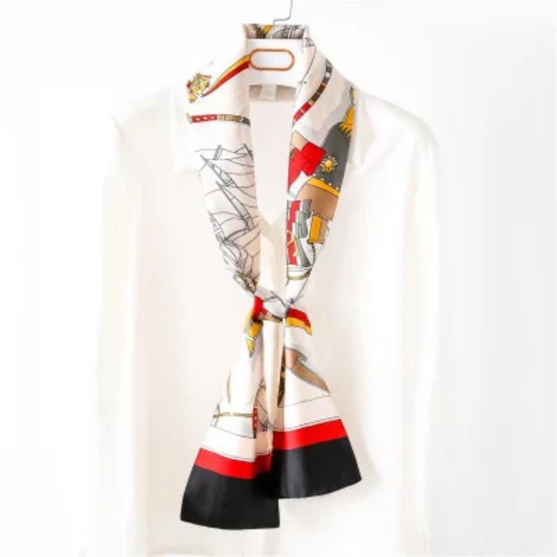 Хиджаб Натуральный Длинный Шелк Женский Принт Элегантные Шейные Платки Лента для Волос Головная Повязка Завязка Украшение Ручки Сумки Фуляр Воротник Косынка