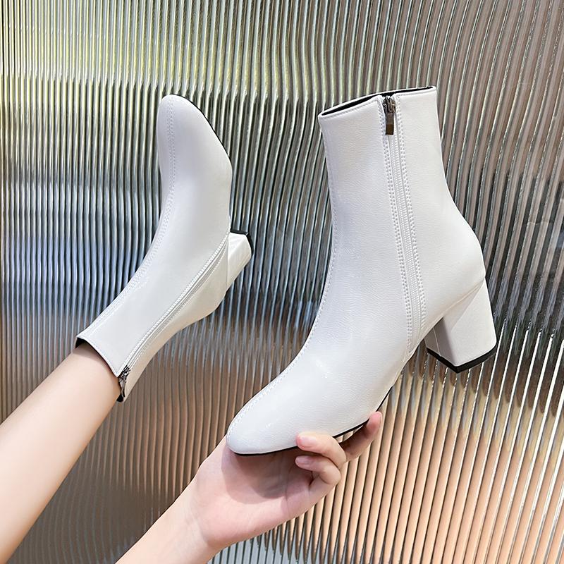 Женские зимние ботильоны из мягкой ПУ кожи с квадратным носком, на высоком блочном каблуке, слипоны, короткие ботильоны, женская осенняя обувь для вечеринок