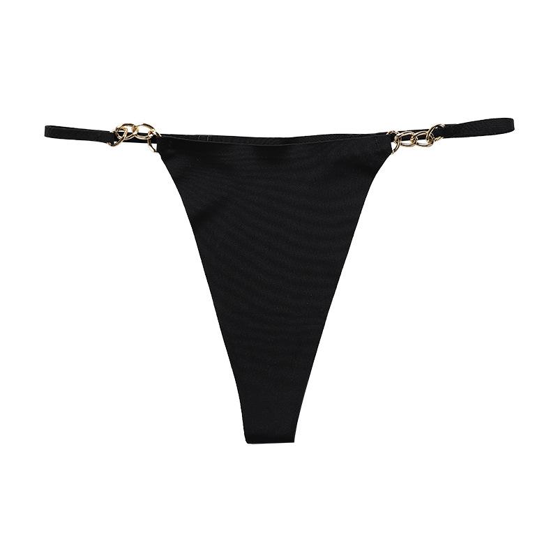Women's Metal Buckle Ring Thongs Low Waist Seamless Bikini Panties One Piece High Elasticity Breathable Triangle Cotton Crotch