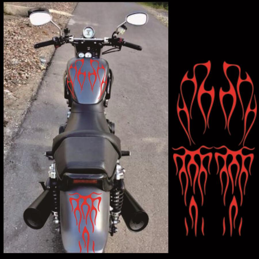 1 Set Motorcycle Red Flame Waterproof Sticker For Gas Tank & Fender Decals Vinyl