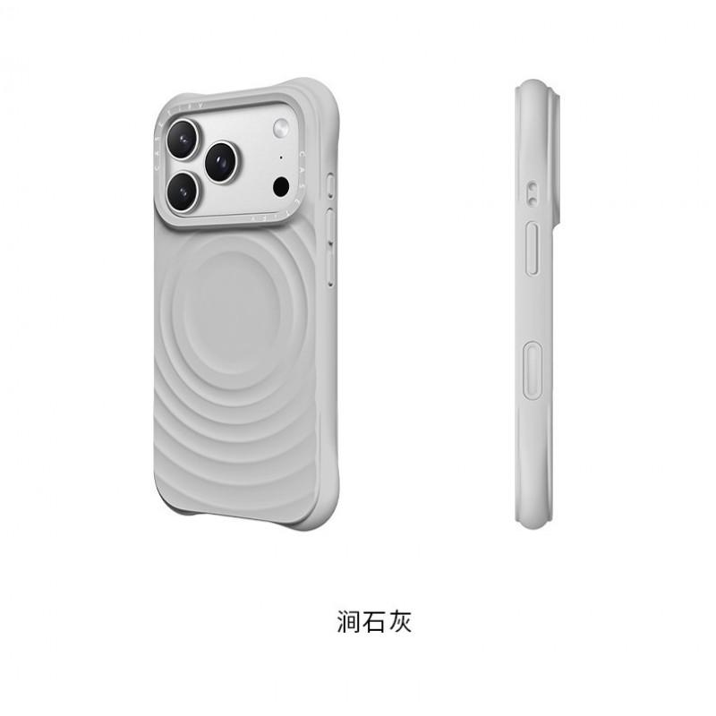 Премиальный чехол из жидкого силикона для iPhone 17 Pro Max с емкостной кнопкой, высокая версия, совместимый с MagSafe, с текстурой волны