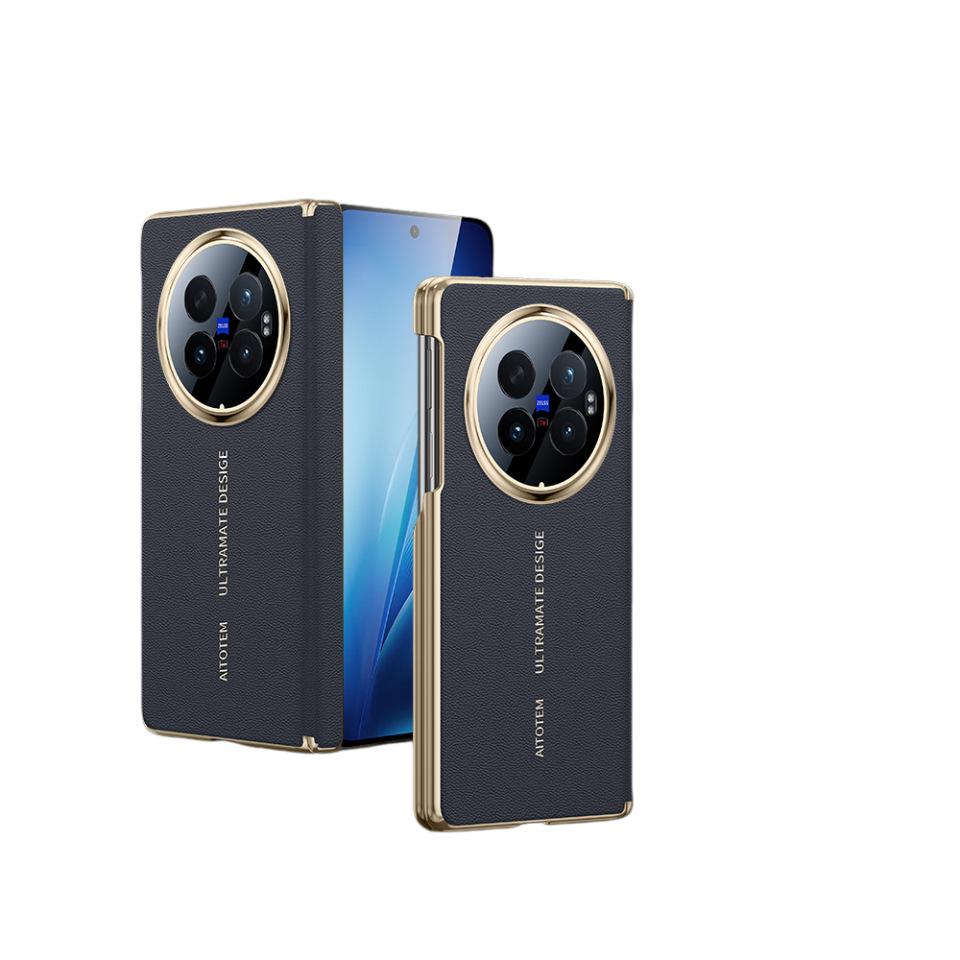 Applicable to VivoXfold1 mobile phone case second change XT plain leather double central axis lens anti-drop magnetic folding screen case