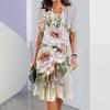2024 Новые весенние женские платья с цветочным принтом Элегантные повседневные платья с коротким рукавом Модные женские платья больших размеров