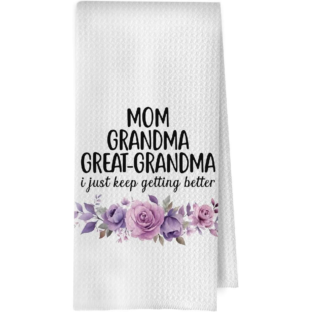 Great Grandma Dish Towels - Great Grandma Gifts Waffle Weave Kitchen Towels, Grandma Decorative Hand Tea Towel, New Grandma Gifts, 16×24 Inches