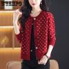Spring and Autumn New Button Round Neck Jacquard Knitted Cardigan Coat Loose Sweater Coat