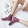 Fashion Women Solid Color Glitter Ribbed Breathable Cotton Middle Tube Socks
