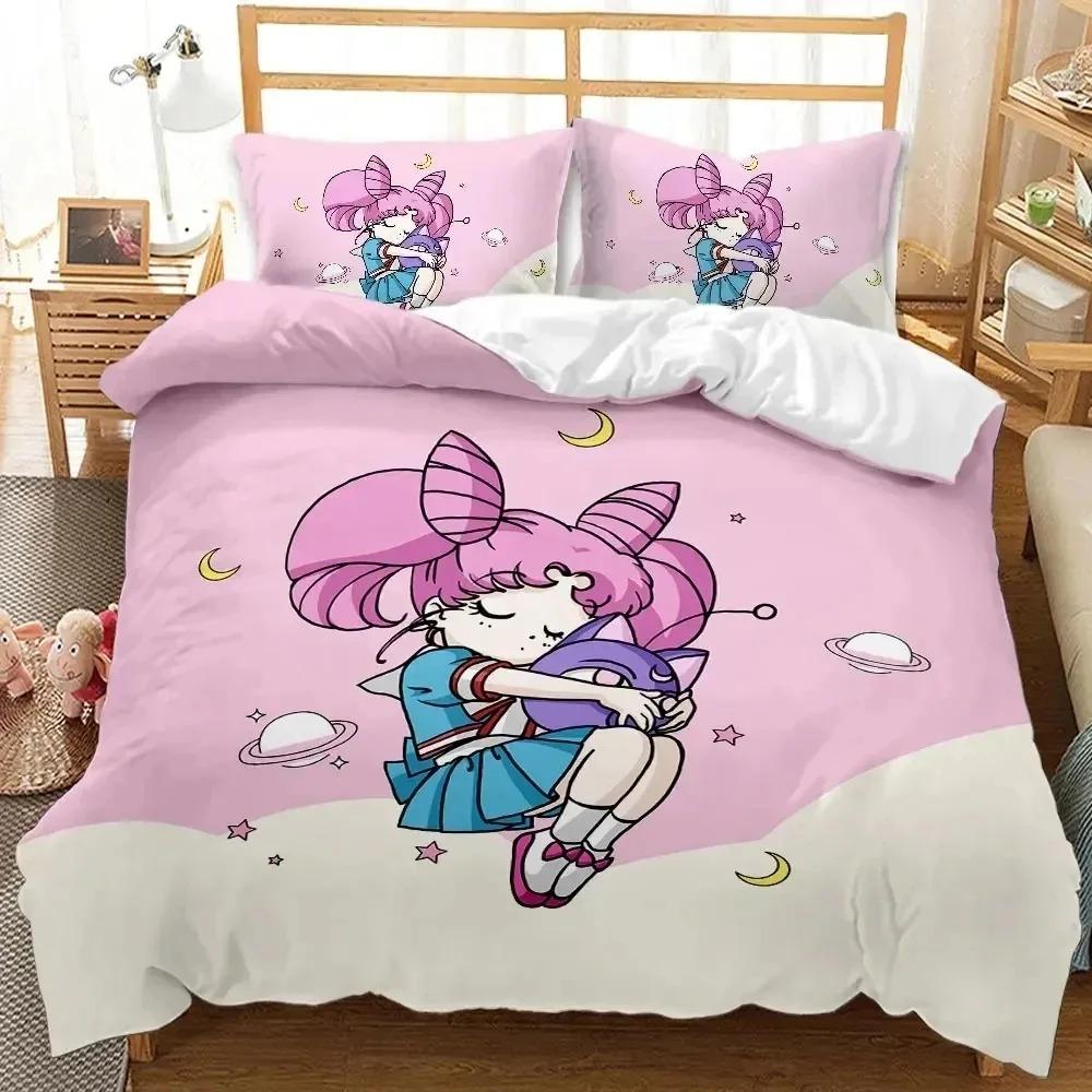 Мультяшный Постельный Комплект S-Sailor-M-Moon, Подарок Пододеяльник Наволочка для Мальчика и Девочки, Домашний Спальный Комплект Большой Кинг 260x220см