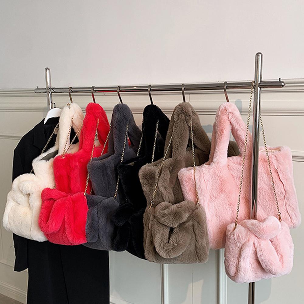 Large Plush Tote Faux Fur Shoulder Bag Winter Fluffy Women Designer Handbags Warm Soft Crossbody Bags for Women Shopper Purses