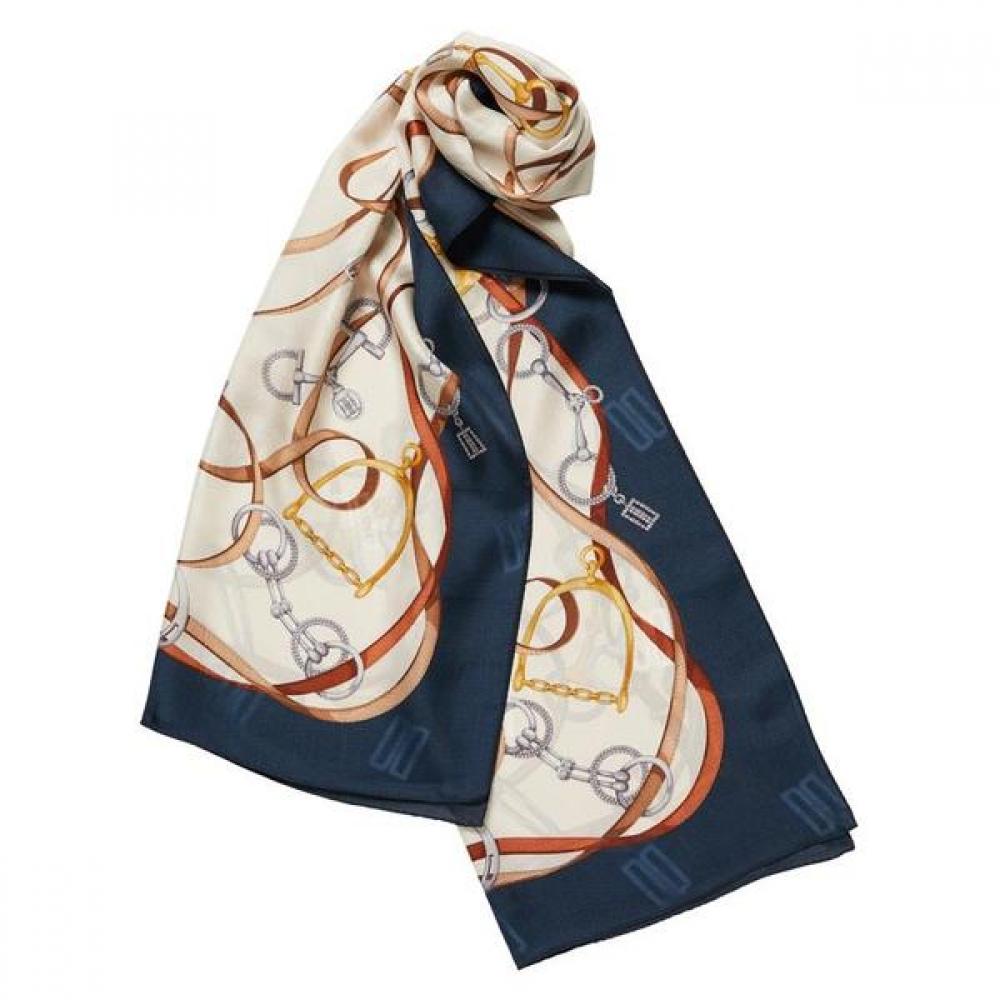 Daks Navy Chain Pearl Point Silk Scarf Dcsc2f011