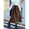 Women Winter Elegant Corduroy Long Big Swing A-line Skirts Loose Elastic Waist Skirt
