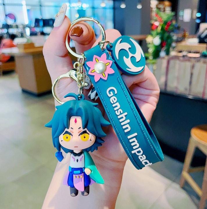 Keychain Genshin Impact Xiao Defender Yaksha Anime Figure Toy for Keys, Backpack, Bag 6.5 Cm