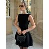 European and American One Piece Dress Women Black Sleeveless Backless Waist Hugging 2025 Summer Fashion Short Dress