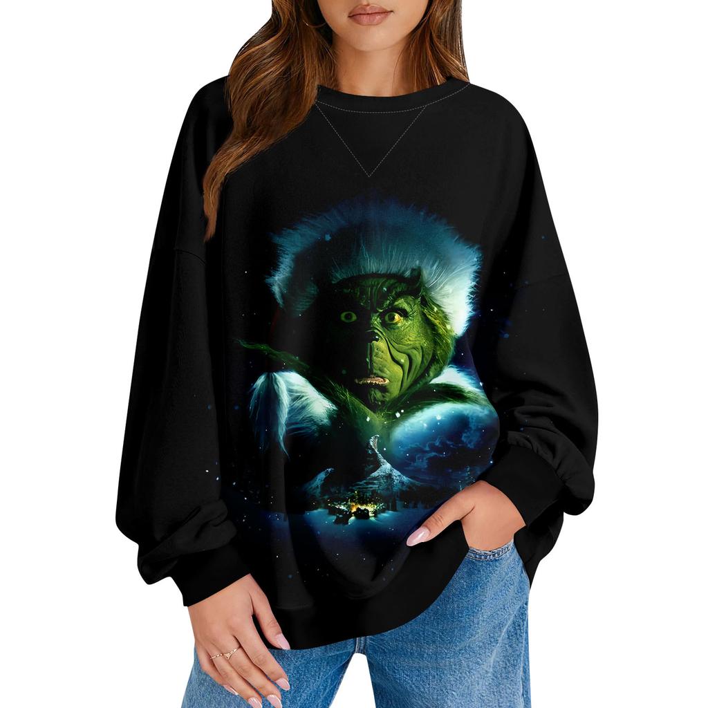 Женский повседневный рождественский принт пуловер с длинным рукавом рубашка свободного покроя свитшот