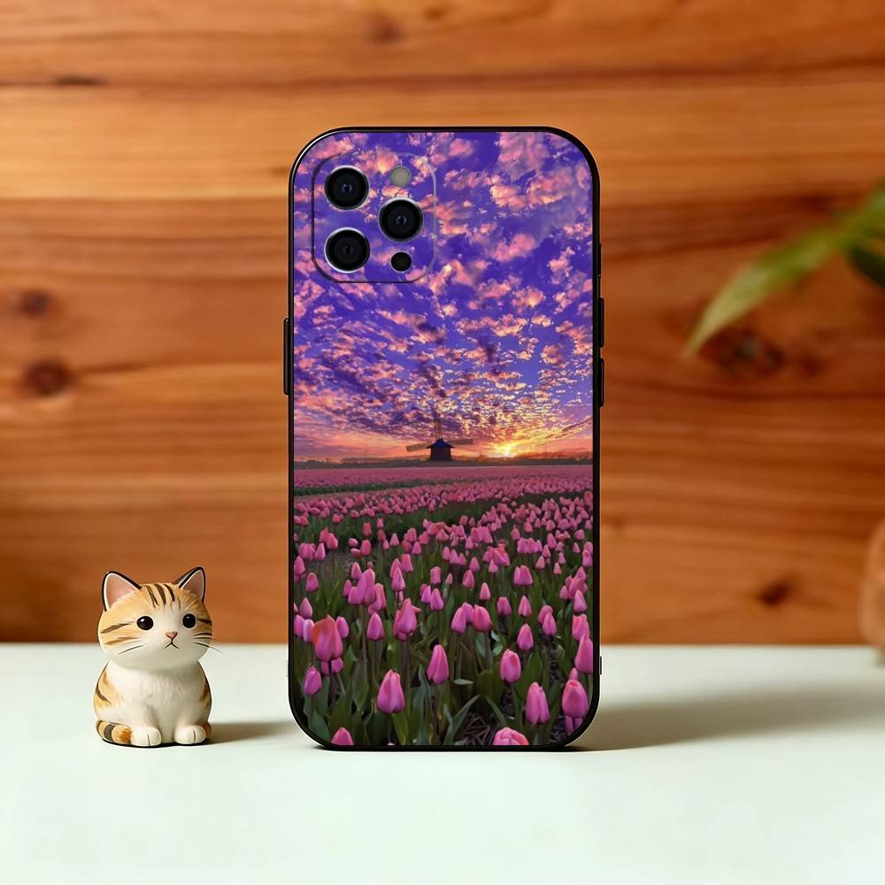 Super Beautiful Tulip Phone Case For iPhone 17, 16,15,14,13,12,11 Plus,Pro Max, Others Soft Black Cover