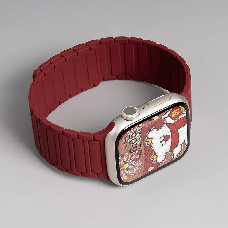 Силиконовый ремешок для Apple Watch 46 мм 42 мм 49 мм 45 мм 41 мм 44 мм 40 мм Магнитный ремешок для IWatch Ultra 2 Series 10 9 8 7 6 SE 5 4 3
