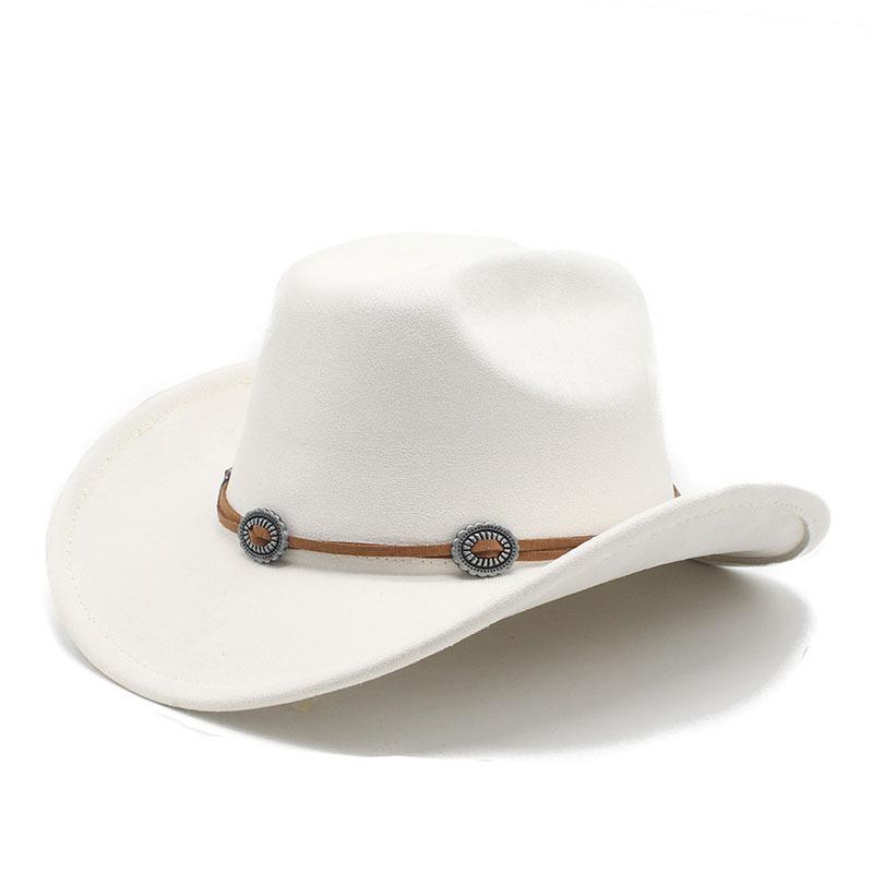 Ethnic Style Suede Western Cowboy Hat Woolen Jazz Top Hat Men And Women'S Ethnic Style Autumn And Winter Felt Hat Big Eaves Hat