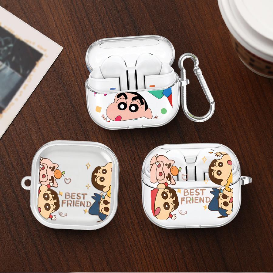 Cute Crayons Shinchan Case For Samsung Galaxy Buds 3Pro 4 Pro 2Pro 2 3 FE Live 4Pro Clear Earphone Cases Cover With Hook