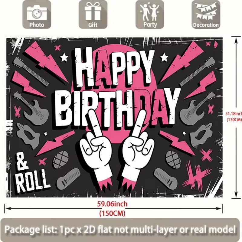 Двумерный розово-черный фон с принтом 'Rock Birthday' для фотосессии на вечеринке