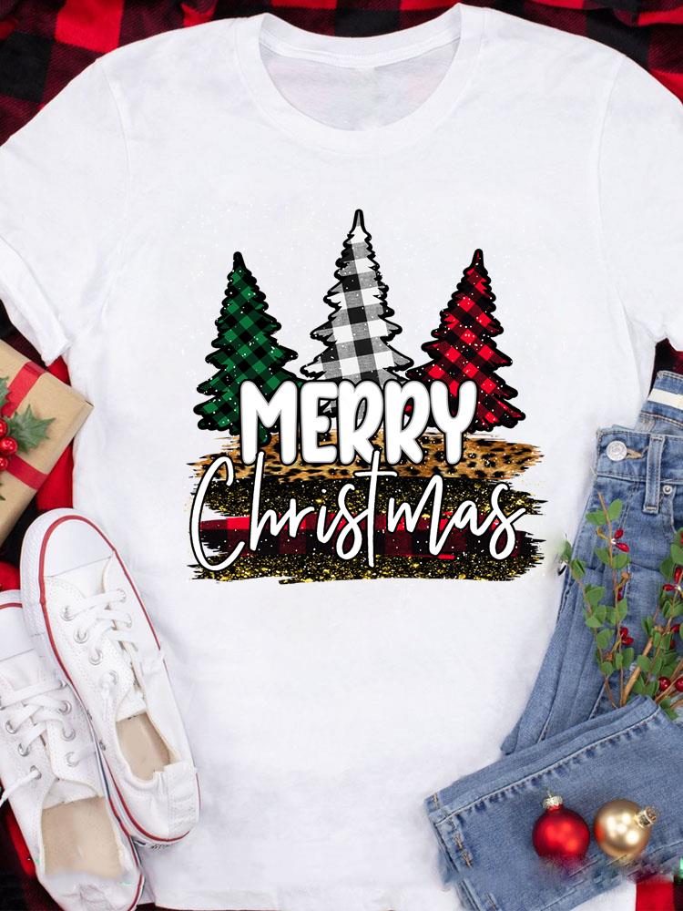 (Азиатский размер) Топ Футболка фестиваль Счастливого Рождества Новый год Праздник Повседневный любовь сердце клетка Женский Принт Леди Короткий рукав Мода Графические футболки